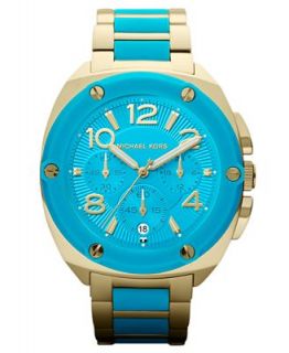 Michael Kors Womens Chronograph Tribeca Turquoise Silicone and Gold Tone Stainless Steel Bracelet Watch 43mm MK5746   First @!   Watches   Jewelry & Watches