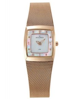 Skagen Denmark Watch, Womens Rose Gold Plated Stainless Steel Mesh Bracelet 380XSRR1   Watches   Jewelry & Watches