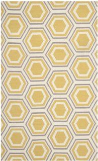 Safavieh DHU202A Dhurrie Collection Handmade Wool Area Rug, 5 Feet by 8 Feet, Ivory and Yellow  