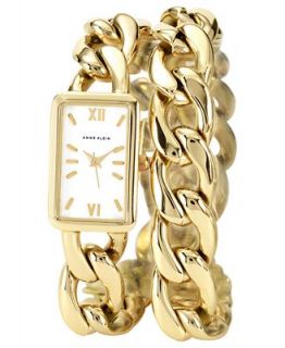 Anne Klein Watch, Womens Gold Tone Double Wrap Chain Bracelet 19x29mm AK 1160WTGB   Watches   Jewelry & Watches