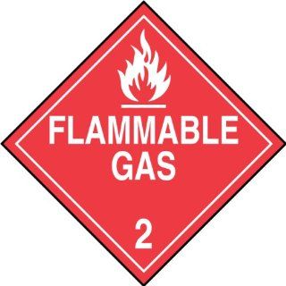 Accuform Signs MPL202VS1 Adhesive Vinyl Hazard Class 2 DOT Placard, Legend "FLAMMABLE GAS 2" with Graphic, 10 3/4" Width x 10 3/4" Length, White on Red Industrial Warning Signs