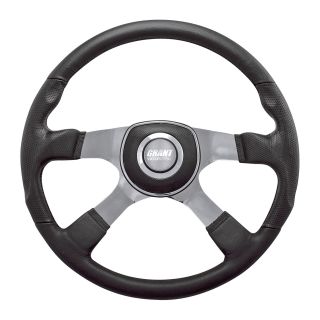 Grant Products Highway Series Leather Grip Steering Wheel — 4-Spoke, 18in. Diameter, Chrome Steel  Steering Wheels   Installation Kits