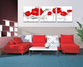 Red Roses Contemporary Modern Wall Decor Decorative Abstract Oil Painting on Canvas 3pc  