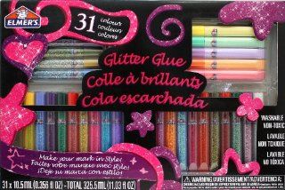 Elmer's 3D Washable Glitter Pens Flat Box, 31 Rainbow and Glitter Colors (E198)  