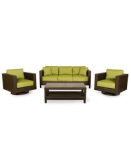 Belize Outdoor 6 Piece Seating Set: 1 Sofa, 2 Swivel Chairs, 1 Coffee Table and 2 Ottomans   Furniture