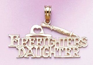 14k Gold Profession Necklace Charm Pendant, Fireman Firefighter's Daughter With: Million Charms: Jewelry