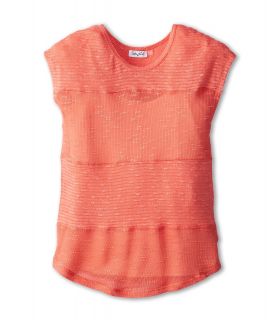 Splendid Littles Solid Texture Loose Knit Mix S/S Top Girls Short Sleeve Pullover (Coral)
