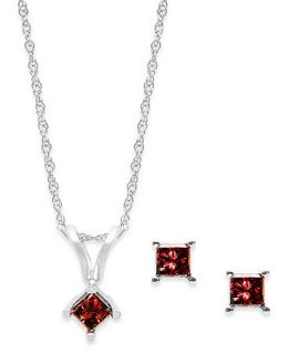 10k White Gold Red Diamond Necklace and Earring Set (1/5 ct. t.w.)   Jewelry & Watches