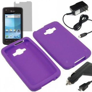 AM Silicone Sleeve Gel Cover Skin Case for AT&T Samsung Rugby Smart i847 + LCD + Car + Home Charger  Purple Cell Phones & Accessories