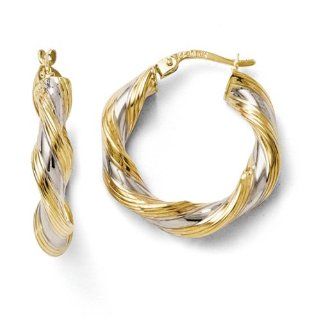10k Yellow Gold 5.00mm Two tone Twisted Hinged Hoop Earrings. Metal Wt  2.37g Jewelry