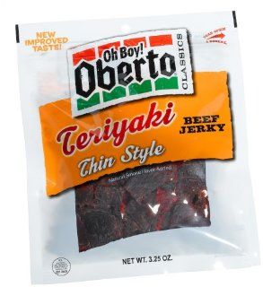 Oh Boy Oberto Thin Style Beef Jerky, Teriyaki, 3.25 Ounce Bags (Pack of 4)  Jerky And Dried Meats  Grocery & Gourmet Food