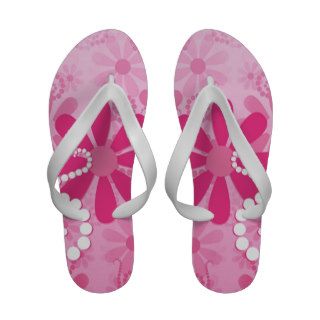 Cute Pink Floral Girly Retro Daisy Flowers Flip Flops