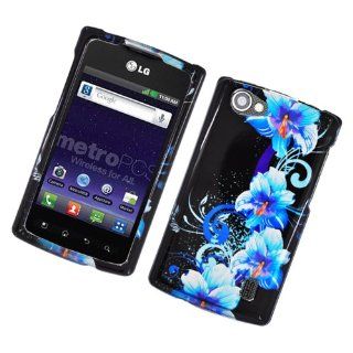Eagle Cell PILGMS695G2D169 Stylish Hard Snap On Protective Case for LG Optimus Elite/Optimus M+/Optimus Plus/Optimus Quest   Retail Packaging   Four Blue Flowers Cell Phones & Accessories