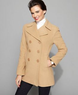Kenneth Cole Reaction Petite Coat, Notched Collar Wool Blend Pea Coat   Coats   Women