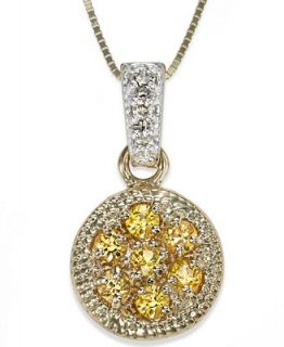 14k Gold Necklace, Yellow Sapphire (1/3 ct. t.w.) and Diamond Accent Round Pendant   Necklaces   Jewelry & Watches