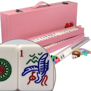 YMI Complete American Mahjong (Mah Jongg Mahjongg) 166 Tiles Set w/ 4 Racks, Leatherette Case   ''Strawberry'': Toys & Games