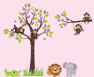 Baby Nursery Wall Decals Childrens Safari Jungled Themed 85" X 165" (Inches) Animals Trees Wildlife: Repositionable Removable Reusable Wall Art: Better than vinyl wall decals: Superior Material : Nursery Wall Decor : Baby