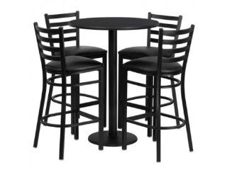 Flash Furniture 30'' Round Black Laminate Table Set with 4 Ladder Back Metal Bar Stools   Black Vinyl Seat   Reception Room Tables