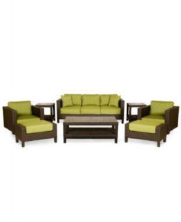 Belize Outdoor 8 Piece Seating Set 1 Sofa, 1 Lounge Chair, 1 Swivel Chair, 1 Coffee Table, 2 Ottomans and 2 End Tables   Furniture