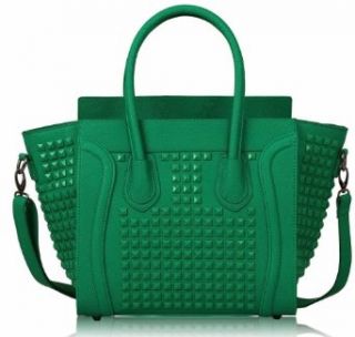 Womens Designer Dark Green Emerald Studded Tote Leather Style Office Handbag KCMODE: Clothing