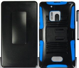 For Nokia Lumia 928 Belt Clip Holster Hybrid Stand Cover Case with ApexGears Stylus Pen (Black Blue) Cell Phones & Accessories