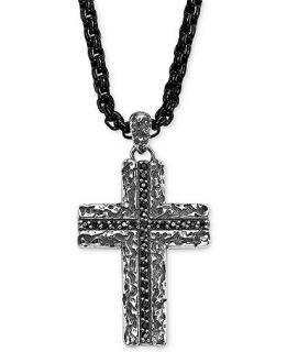 Mens Sterling Silver Necklace, Black Sapphire (3/8 ct. t.w.) Cross Pendant   Necklaces   Jewelry & Watches