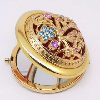Free Shipping!!high Quality Lady Cosmetic Mirror Double Compact Magnifying Purse Mirror Makeup Mirror Skeleton Metal Gold Color 153 : Personal Makeup Mirrors : Beauty