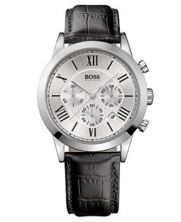 Hugo Boss Watch, Mens Chronograph Black Croc Embossed Leather Strap 1512573   Watches   Jewelry & Watches
