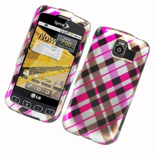 Eagle Cell PILGLS670G2D153 Stylish Hard Snap On Protective Case for LG Optimus S/Optimus U/Optimus V LS670   Retail Packaging   Pink Brown Black Check: Cell Phones & Accessories