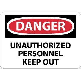 NMC D143PC OSHA Sign, Legend "DANGER   UNAUTHORIZED PERSONNEL KEEP OUT" with Graphic, 20" Length x 14" Height, Pressure Sensitive Vinyl, Black/Red on White Industrial Warning Signs
