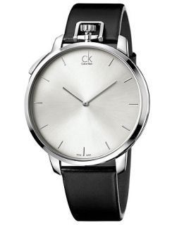 Calvin Klein Mens Swiss Exceptional Black Leather Strap Watch 48mm K3Z211C6   Watches   Jewelry & Watches