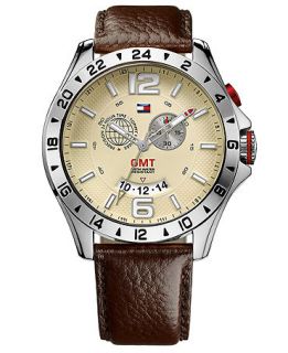 Tommy Hilfiger Mens GMT Brown Leather Strap Watch 46mm 1790973   Watches   Jewelry & Watches