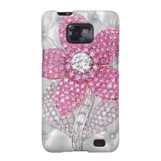 Pink Diamond Bling Rose on White Leather Look Samsung Galaxy S2 Cases