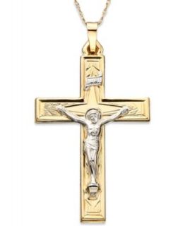 14k Two Tone Gold Tube Crucifix Pendant   Necklaces   Jewelry & Watches