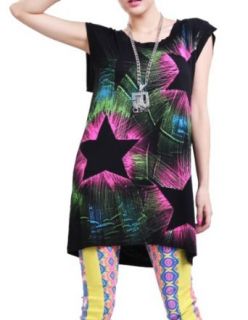 ELLAZHU Women Oversized Baggy Stars Printing Sleeveless T shirt Shirt Onesize GY133: Clothing