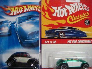 Hot Wheels Vw Beetle Set: Classics Series 2 Convertible White Wall #21 '05 & The Black 5 Spoke #129 '08 {2 Pieces} scale 1/64 Collector: Toys & Games