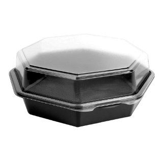 Solo 864056 AP94 Creative Carryouts OctaView PETE Plastic Hinged Octagon Food Container, 9 19/32" Length x 9 25/128" Width x 3 25/128" Height, Black/Clear (Case of 100): Industrial & Scientific