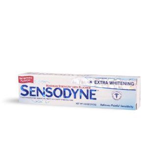 Sensodyne Maximum Strength Anticavity Toothpaste for Sensitive Teeth With Fluriode And Cavity Proctection, Extra Whitening Formula   4 Oz: Health & Personal Care