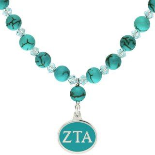 Zeta Tau Alpha Silver Sorority Jewelry   Turquoise Drop Necklace: Jewelry
