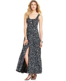 Free People Dress, Sleeveless Scoop Neck Floral Print A Line Maxi   Dresses   Women