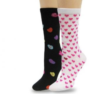 TeeHeeSocks Valentine's Day Womens Crew Socks 2 Pairs Assorted Patterns: Clothing