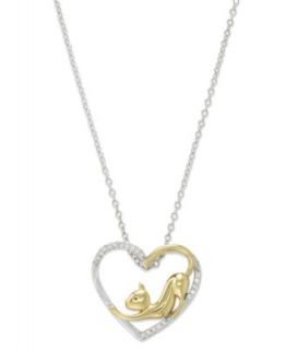 Diamond Necklace, 14k Gold and Sterling Silver Cat Pendant (1/8 ct. t.w.)   Necklaces   Jewelry & Watches