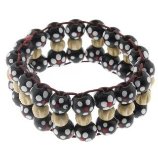 Natural Wood Bracelet in Black, White and Red   Flower Style Jewelry