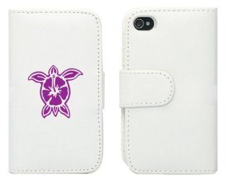 White Apple iPhone 5 5S 5LP109 Leather Wallet Case Cover Purple Hibiscus Turtle: Cell Phones & Accessories