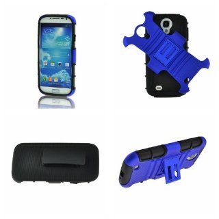 Blue / Black Hard Hybrid Gel Holster Case 3  In 1 Cover with Holster Combo for Samsung Galaxy S4 S Ⅳ i9500: Cell Phones & Accessories