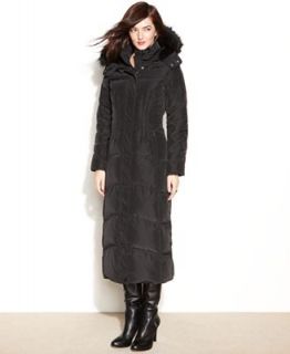 Jones New York Hooded Faux Fur Trim Maxi Puffer Coat   Coats   Women