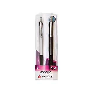 Foray(R) Stainless Steel Retractable Ballpoint Pens, Fine Point, 0.7 Mm, Assorted Barrels, Black Ink, Pack Of 2  Writing Pens 