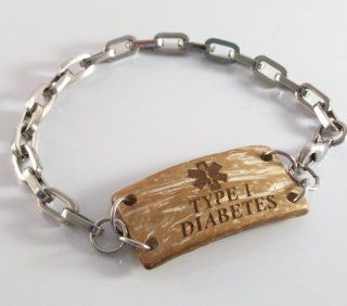 Type 1 Diabetes Medical ID Alert Bracelet Coconut Tag with Stainless Steel Diabetic: Jewelry