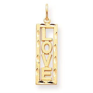 10K Yellow Gold Diamond Cut Polished Rectangular Love Charm: Pendants: Jewelry