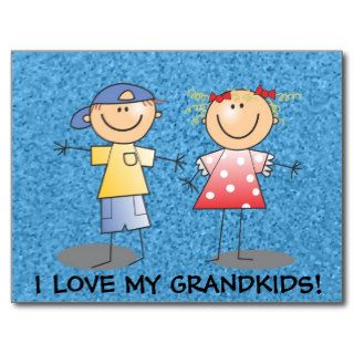 Stick Kids~I LOVE MY GRANDKIDS~Blue Background Post Cards